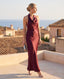 Vestito lungo halter in raso con schiena scoperta AZURE - Follie by Alice