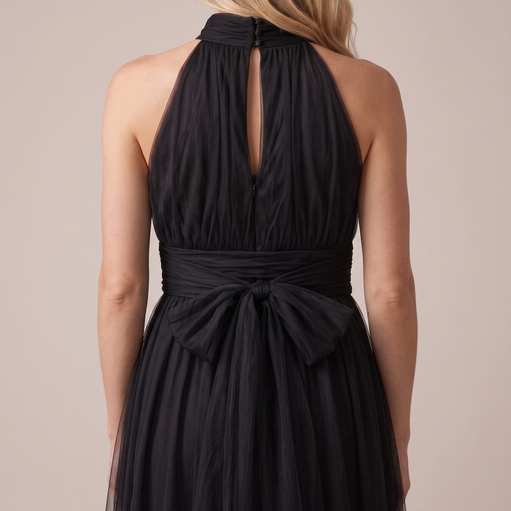 Vestito lungo halter in tulle con fiocco sulla schiena CAMELIA - Follie by Alice
