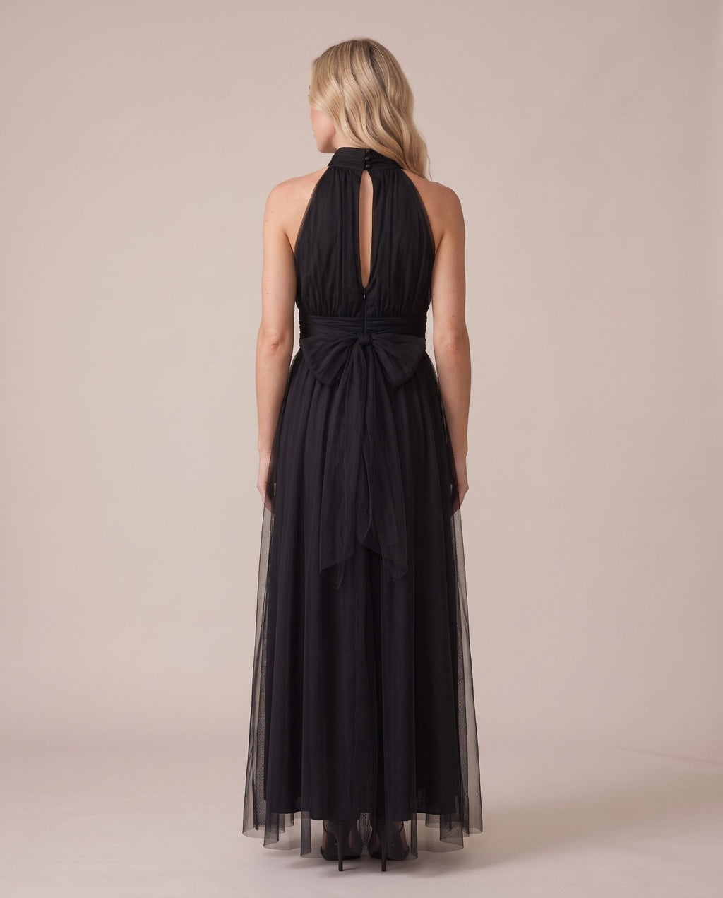 Vestito lungo halter in tulle con fiocco sulla schiena CAMELIA - Follie by Alice