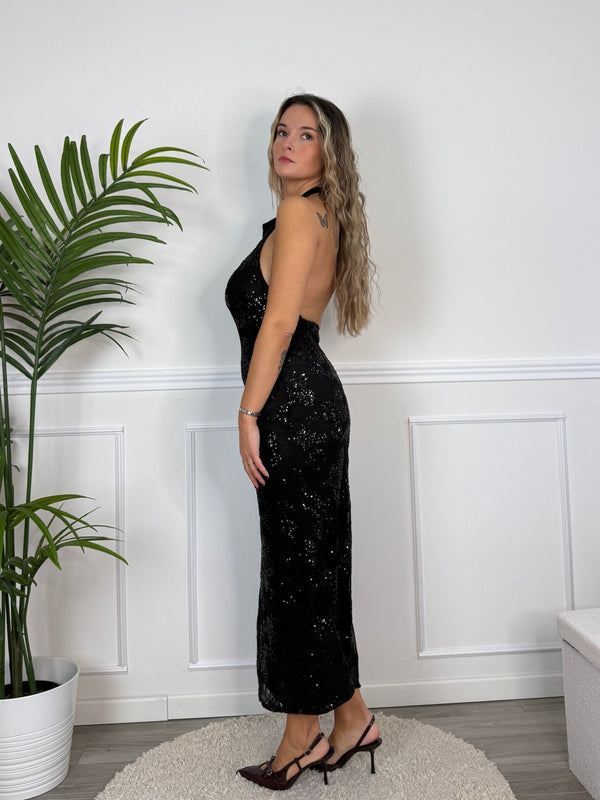 Vestito lungo halter in tulle ricamato con paillettes DUCHESSA - Follie by Alice
