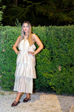 Vestito lungo in chiffon a balze