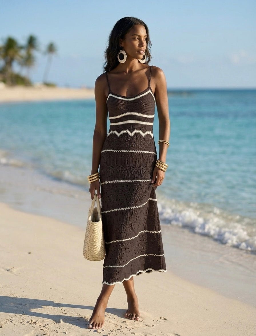 Vestito lungo in crochet a righe geometriche POSITANO - Follie by Alice