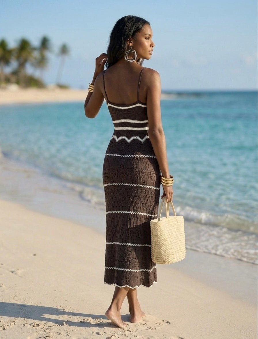 Vestito lungo in crochet a righe geometriche POSITANO - Follie by Alice