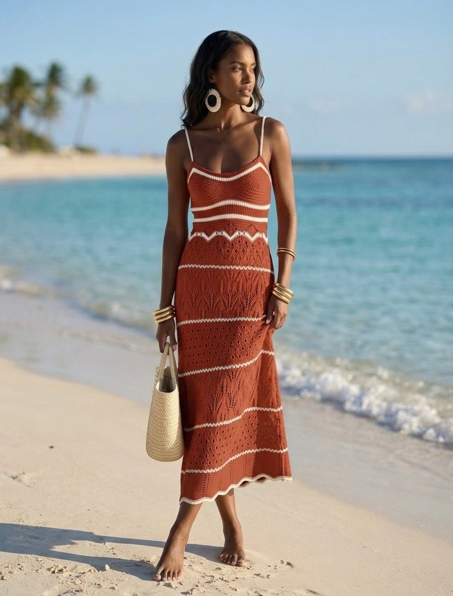 Vestito lungo in crochet a righe geometriche POSITANO - Follie by Alice