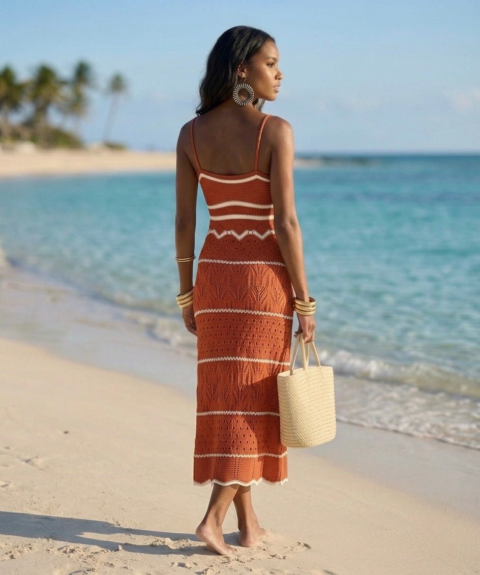 Vestito lungo in crochet a righe geometriche POSITANO - Follie by Alice