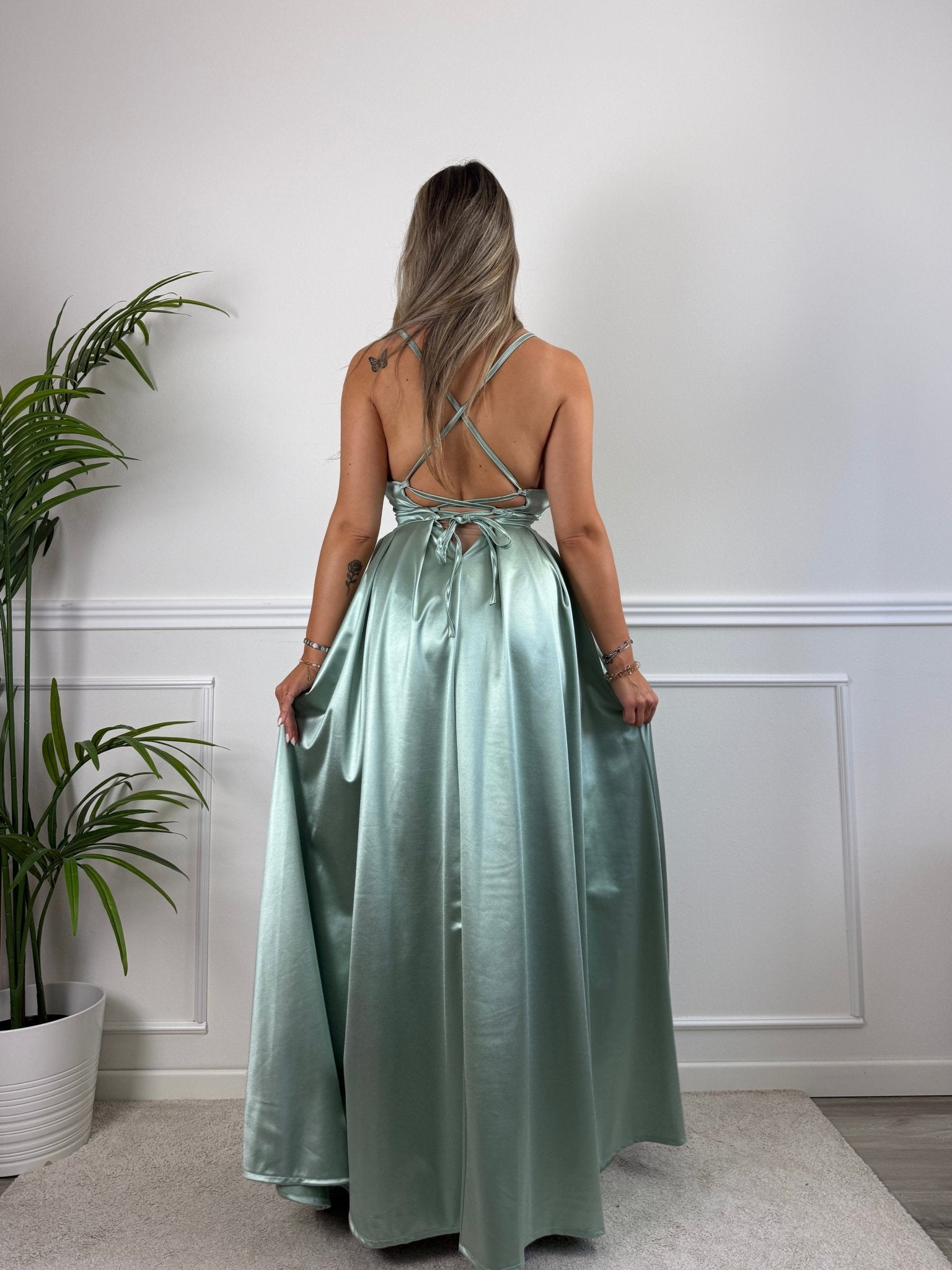 Vestito lungo in raso con corpetto a barchetta MAREA - Follie by Alice
