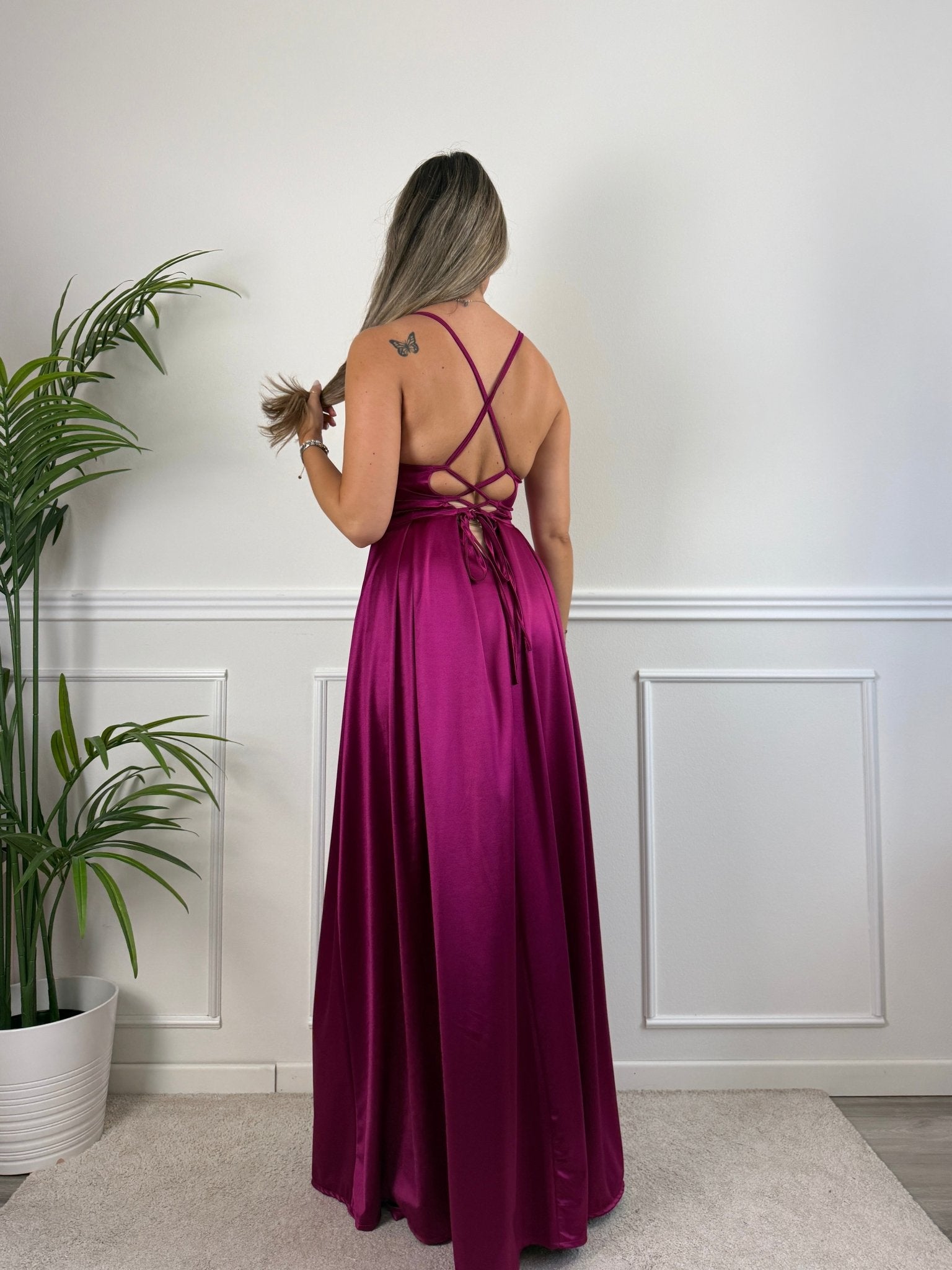 Vestito lungo in raso con corpetto a barchetta MAREA - Follie by Alice