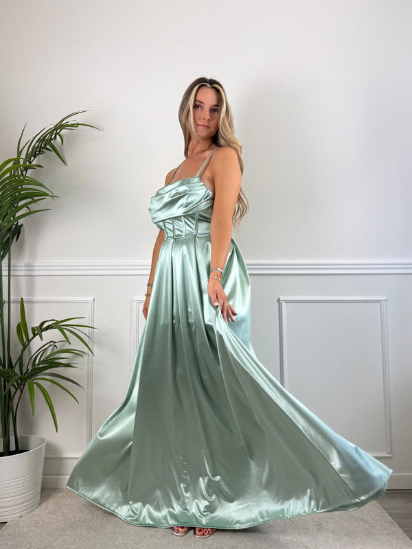 Vestito lungo in raso con corpetto a barchetta MAREA - Follie by Alice