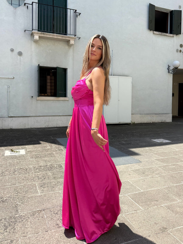 Vestito lungo in raso con corpetto a barchetta MAREA - Follie by Alice