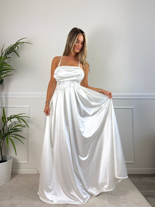 Vestito lungo in raso con corpetto a barchetta MAREA - Follie by Alice