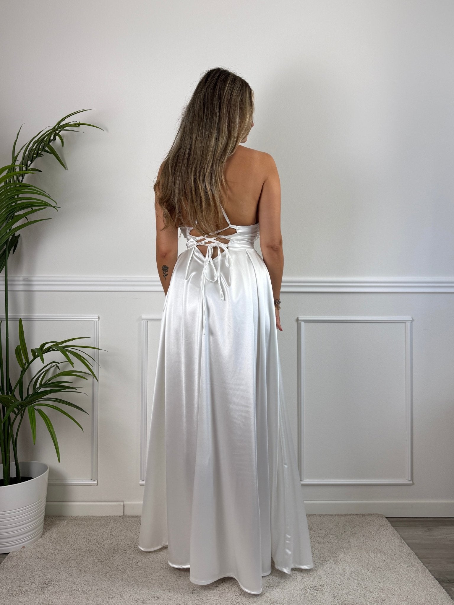 Vestito lungo in raso con corpetto a barchetta MAREA - Follie by Alice