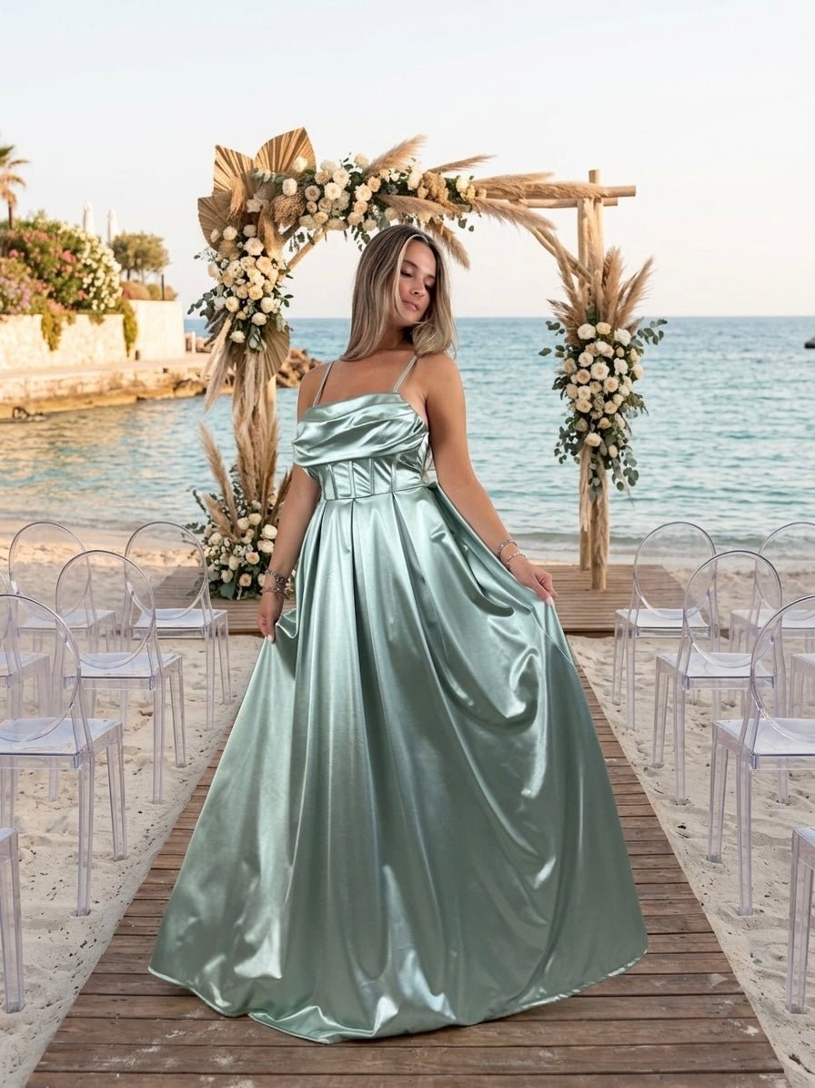 Vestito lungo in raso con corpetto a barchetta MAREA - Follie by Alice