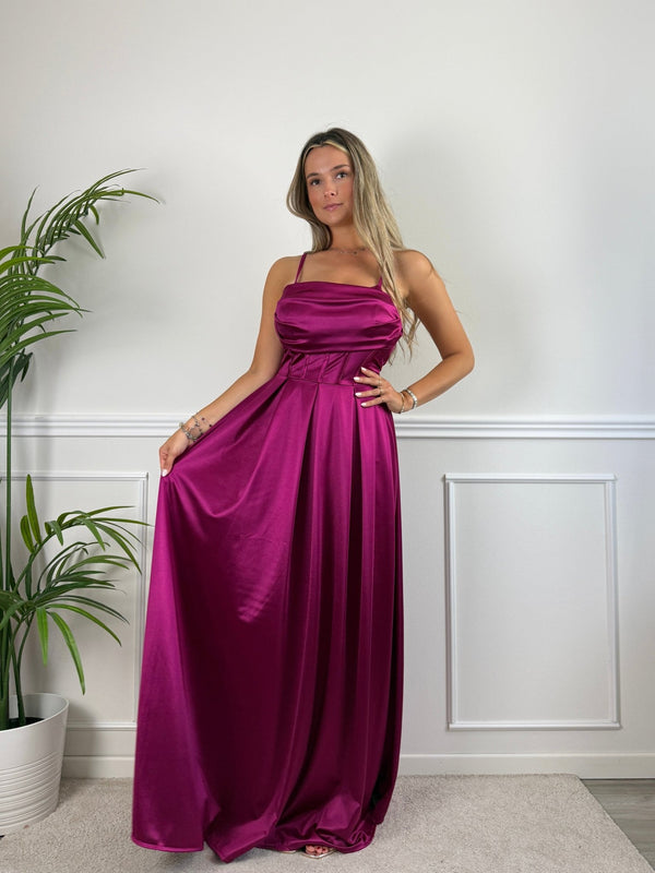 Vestito lungo in raso con corpetto a barchetta MAREA - Follie by Alice