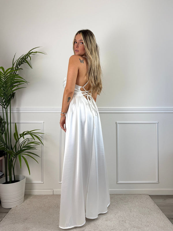 Vestito lungo in raso con corpetto a barchetta MAREA - Follie by Alice