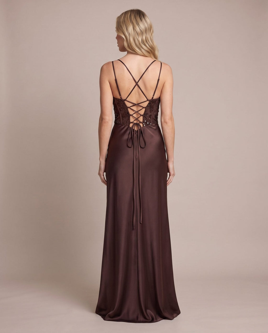 Vestito lungo in raso con corpetto paillettes MARLENE - Follie by Alice