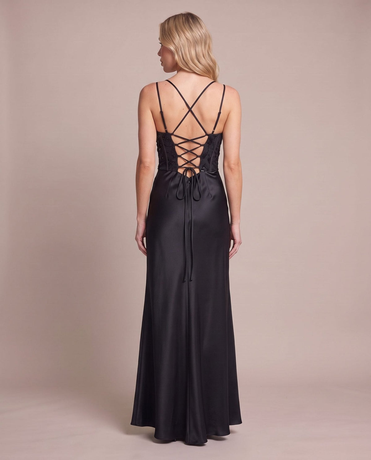 Vestito lungo in raso con corpetto paillettes MARLENE - Follie by Alice