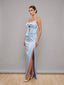 Vestito lungo in raso con drappeggi, cut-out verticale e spacco profondo - Follie by Alice