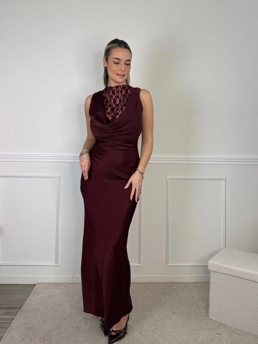Vestito lungo in raso con inserto in pizzo CAMILLE - Follie by Alice