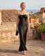 Vestito lungo in raso con schiena ad allacciatura incrociata CELESTE - Follie by Alice