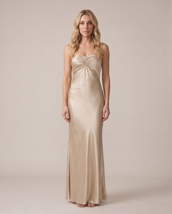 Vestito lungo in raso con schiena ad allacciatura incrociata CELESTE - Follie by Alice