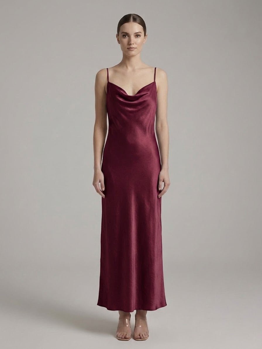 Vestito lungo in raso con schiena scoperta a V CASCADE - Follie by Alice