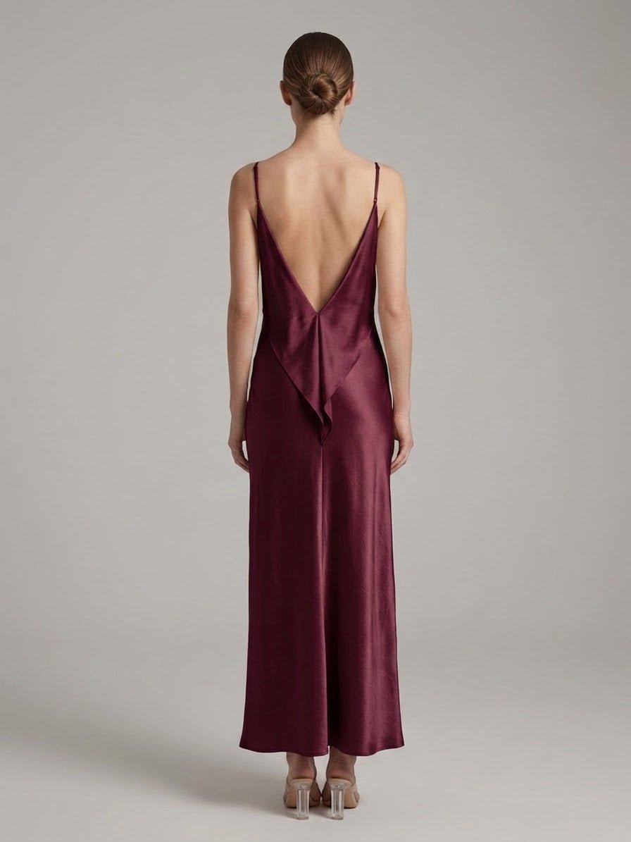 Vestito lungo in raso con schiena scoperta a V CASCADE - Follie by Alice
