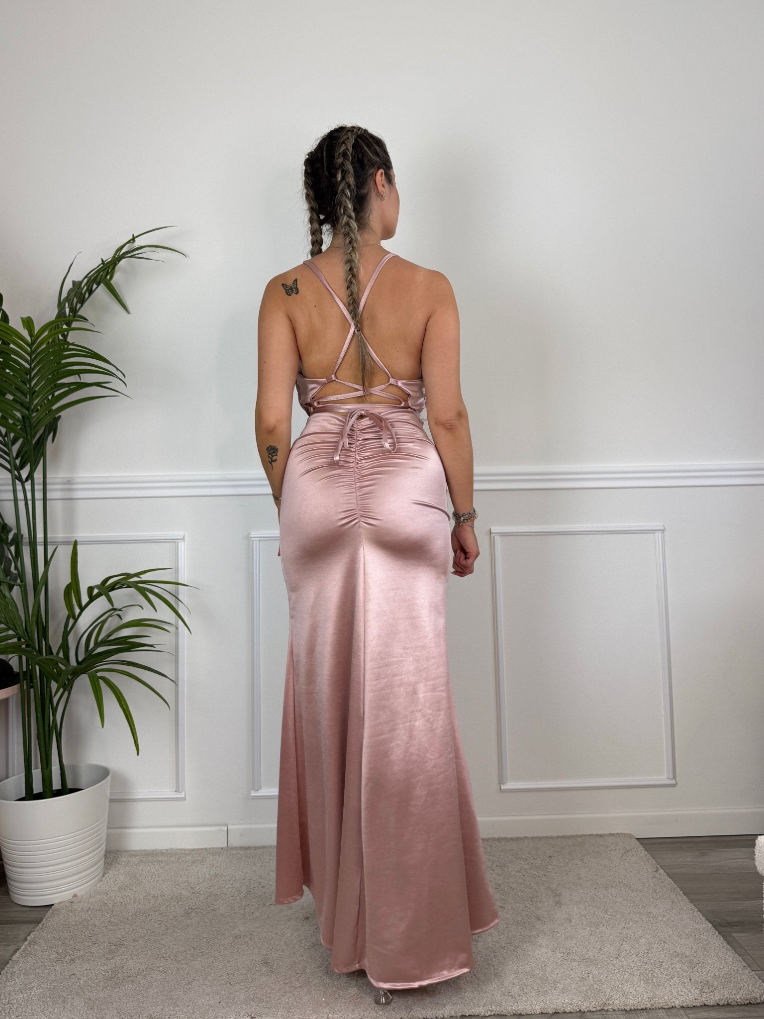 Vestito lungo in raso con scollo a cascata JADE - Follie by Alice