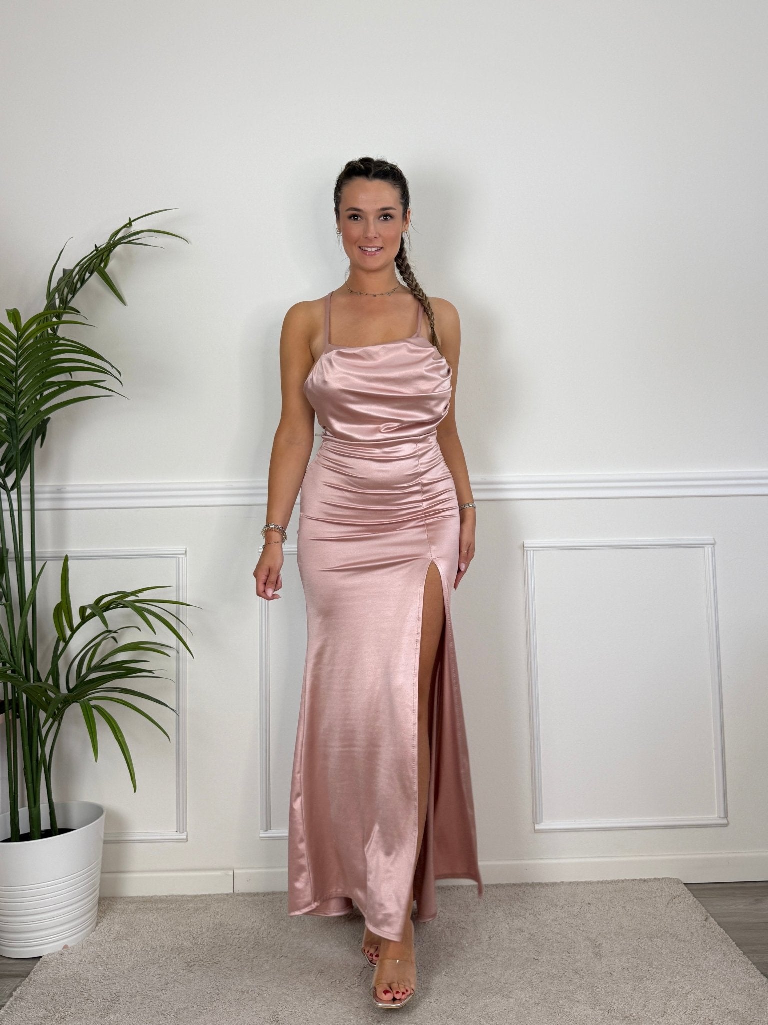 Vestito lungo in raso con scollo a cascata JADE - Follie by Alice