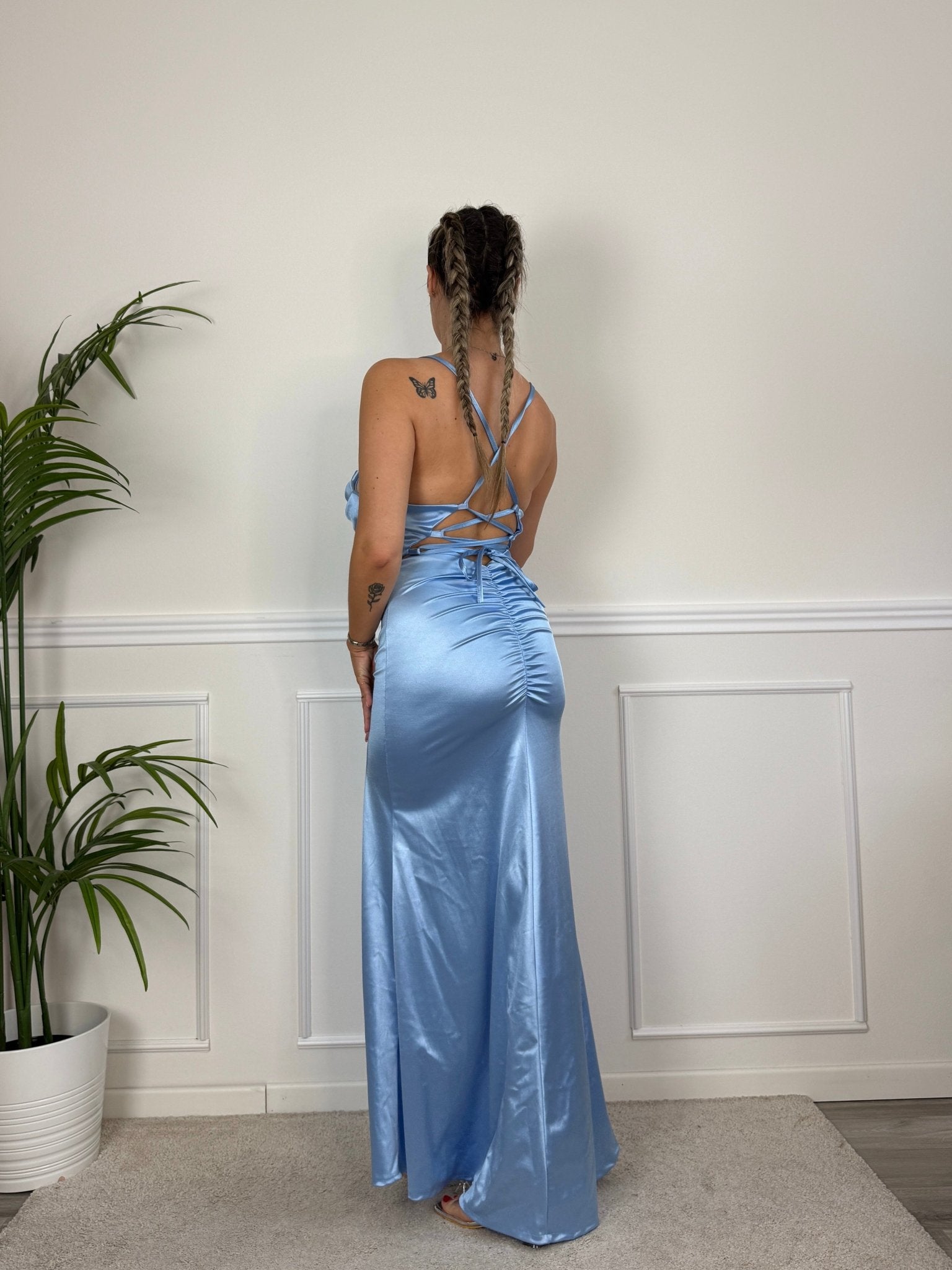 Vestito lungo in raso con scollo a cascata JADE - Follie by Alice