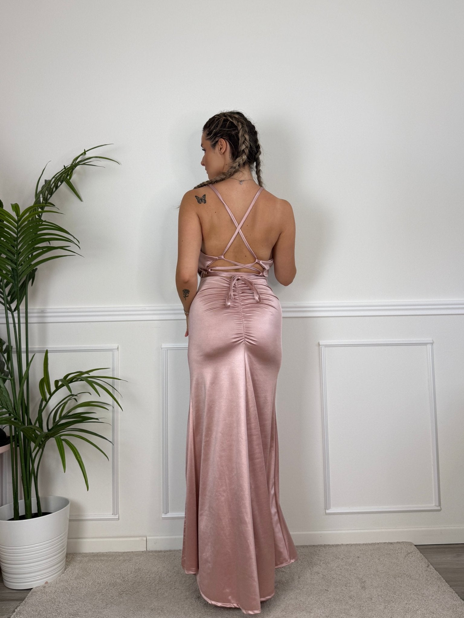 Vestito lungo in raso con scollo a cascata JADE - Follie by Alice