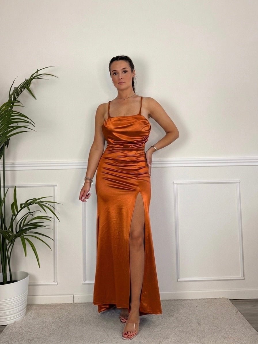 Vestito lungo in raso con scollo a cascata JADE - Follie by Alice