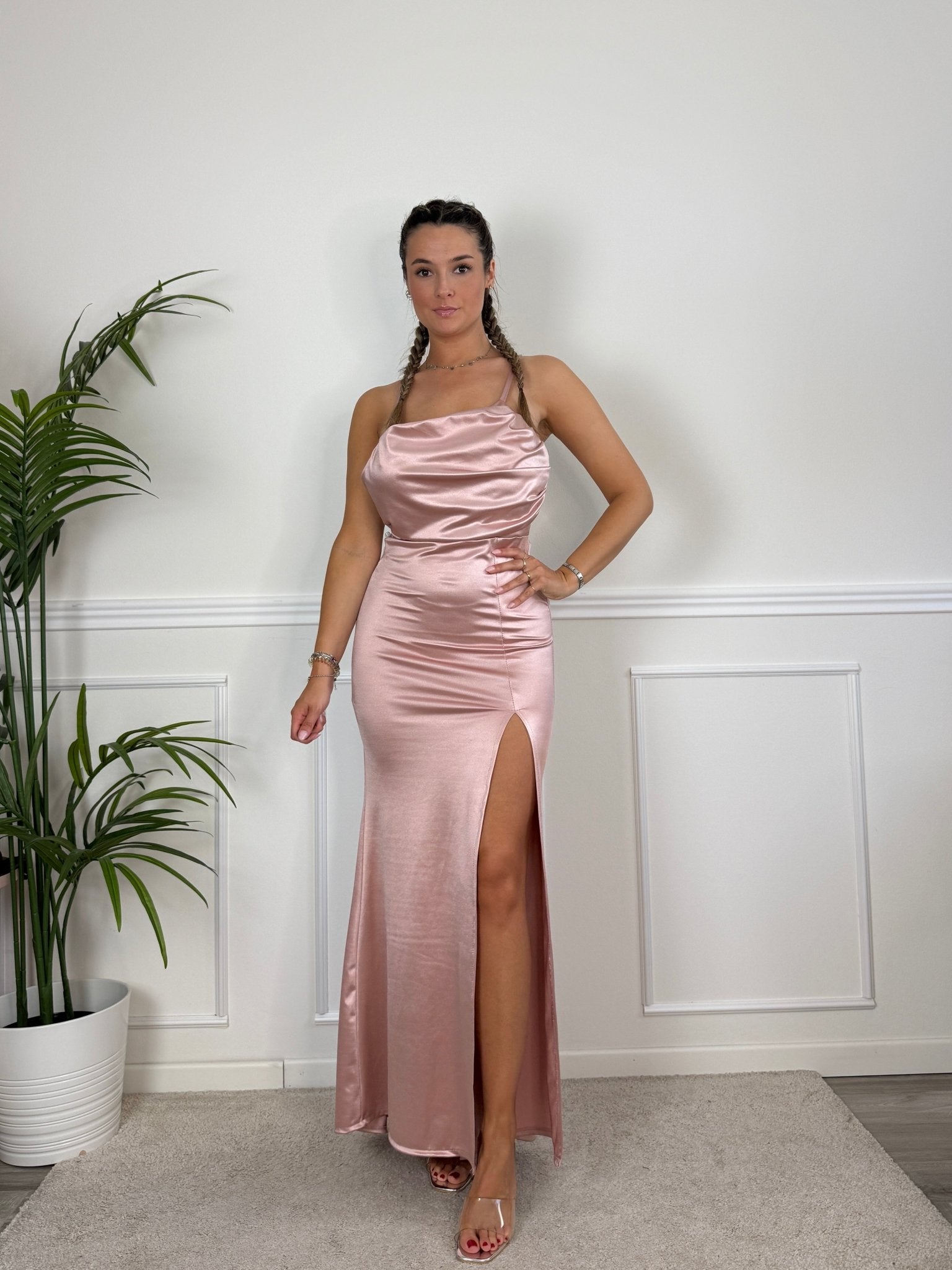 Vestito lungo in raso con scollo a cascata JADE - Follie by Alice