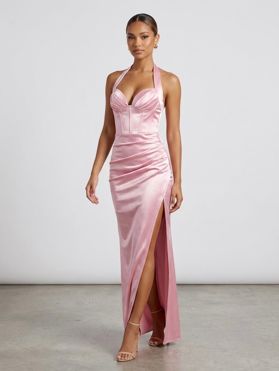 Vestito lungo in raso con scollo a cuore GILDA - Follie by Alice