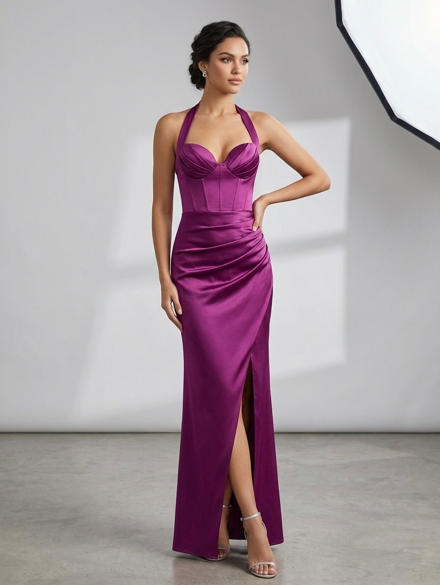 Vestito lungo in raso con scollo a cuore GILDA - Follie by Alice