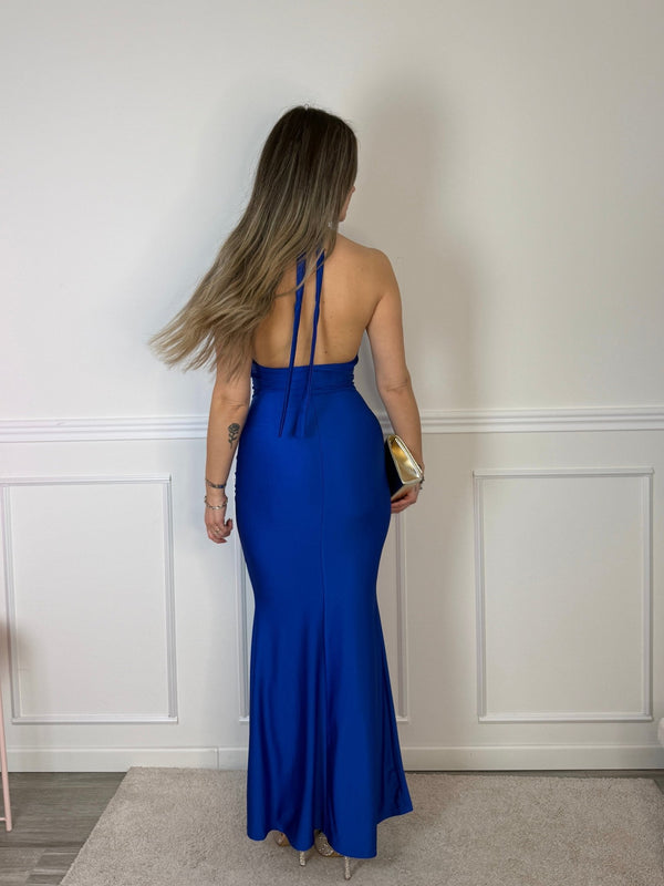 Vestito lungo in raso con scollo drappeggiato e schiena scoperta - Follie by Alice