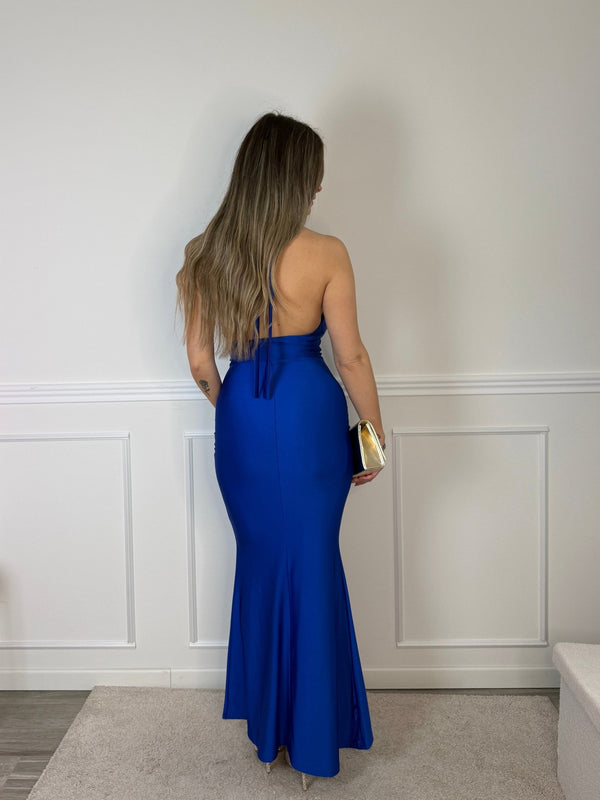 Vestito lungo in raso con scollo drappeggiato e schiena scoperta - Follie by Alice