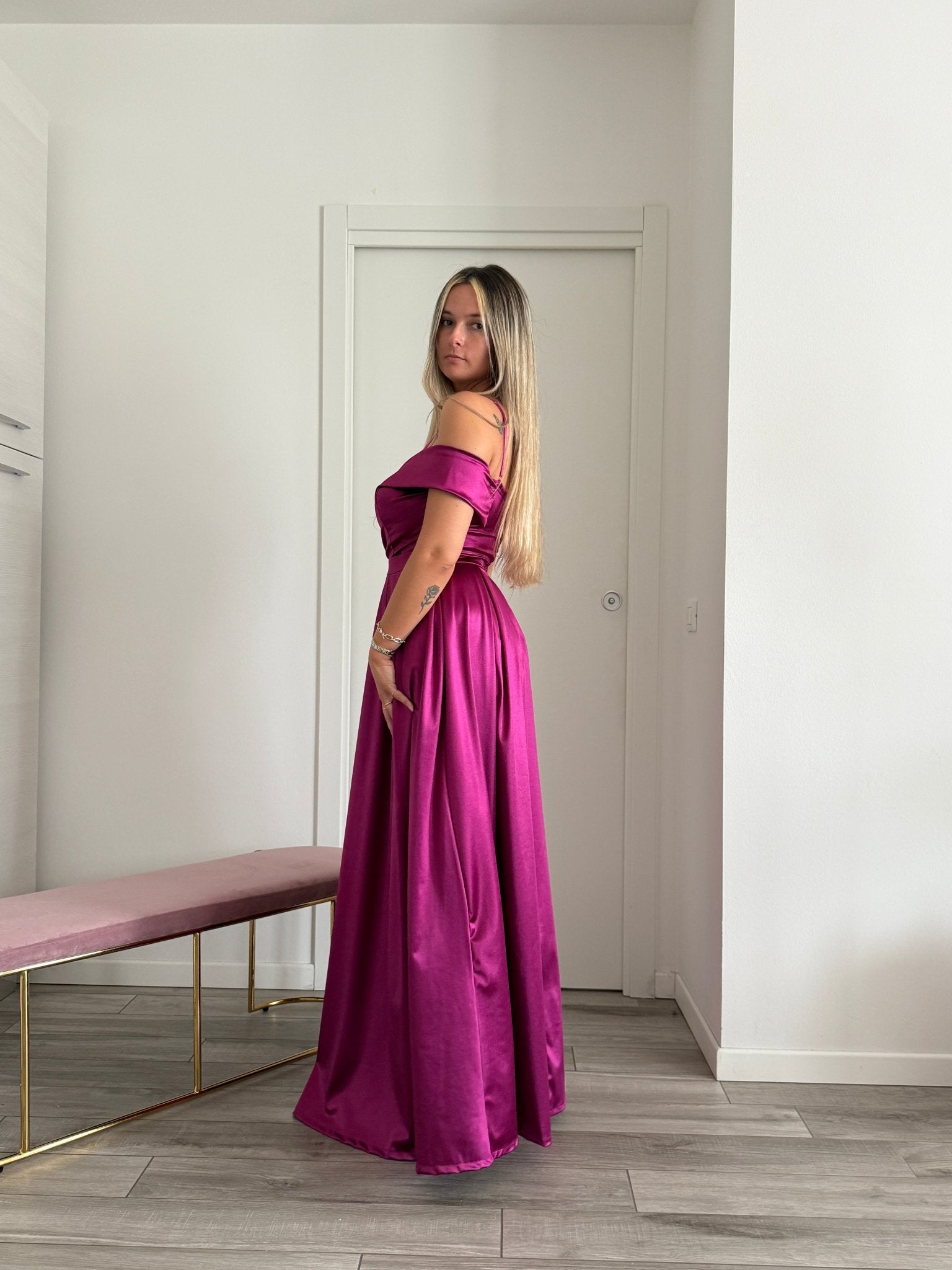 Vestito lungo in raso ELETTRA - Follie by Alice