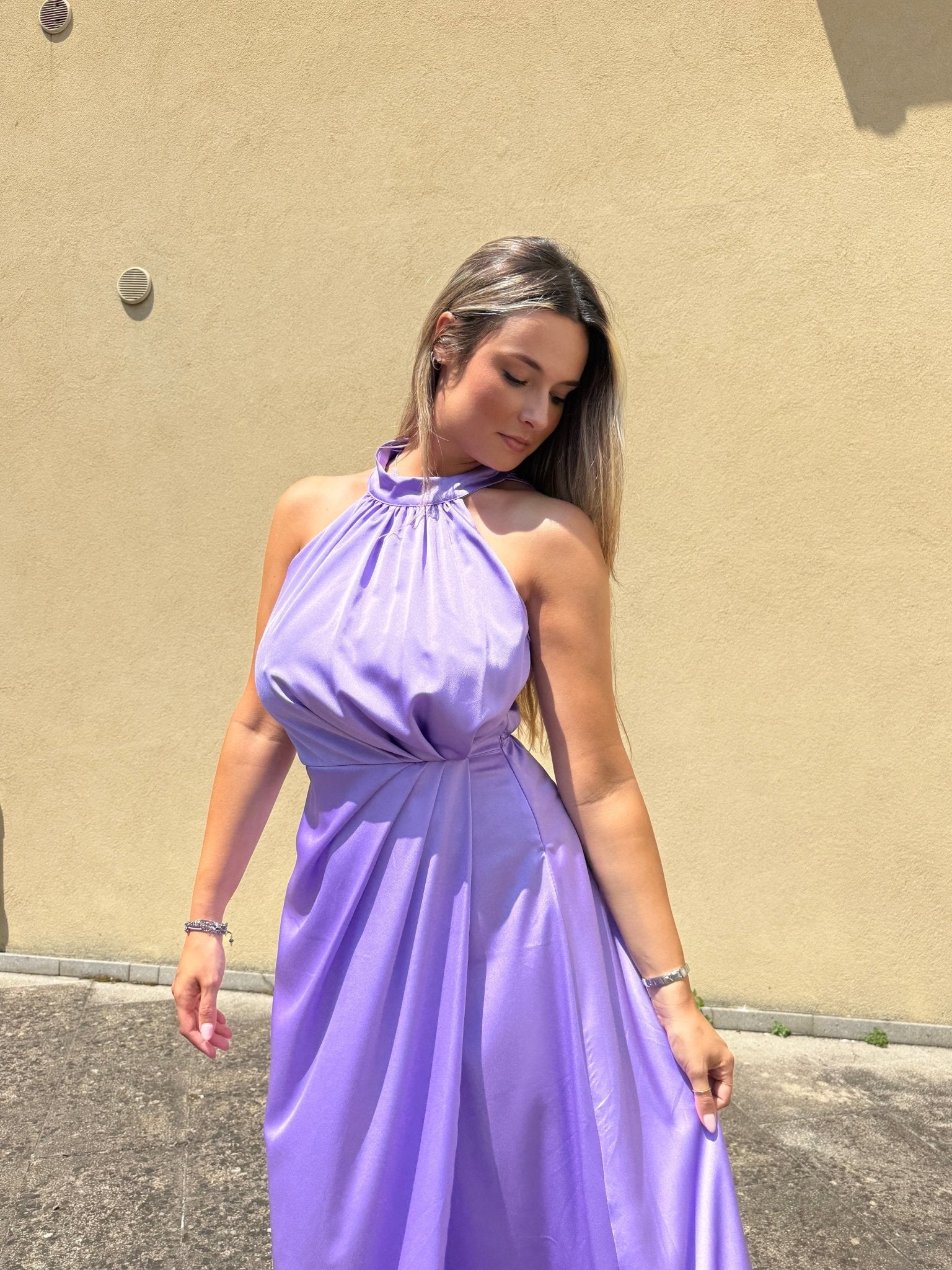 Vestito lungo in raso con spacco KRISTAL - Follie by Alice