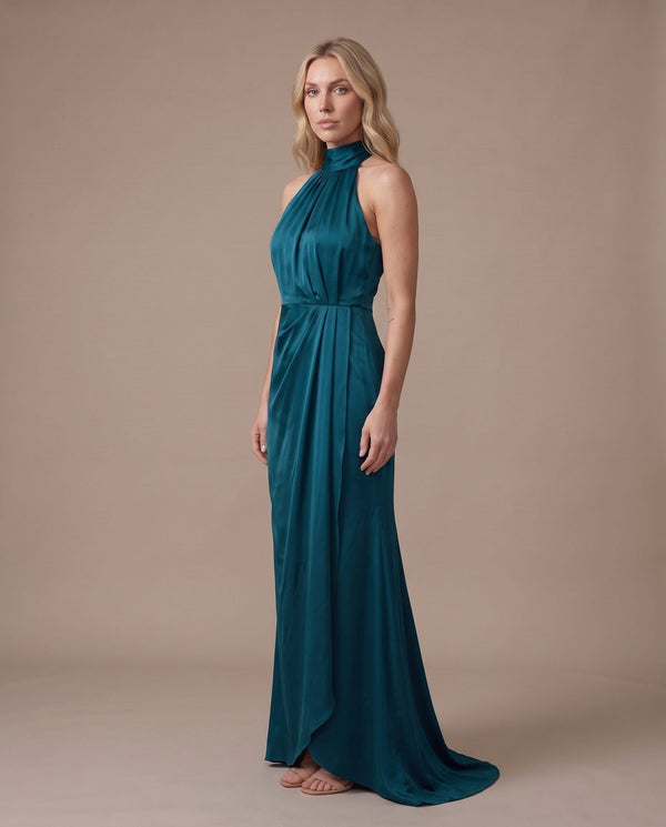 Vestito lungo in raso con spacco KRISTAL - Follie by Alice