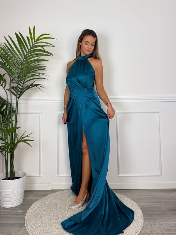 Vestito lungo in raso con spacco KRISTAL - Follie by Alice