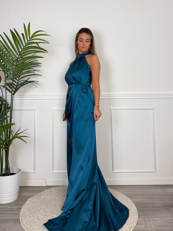 Vestito lungo in raso con spacco KRISTAL - Follie by Alice