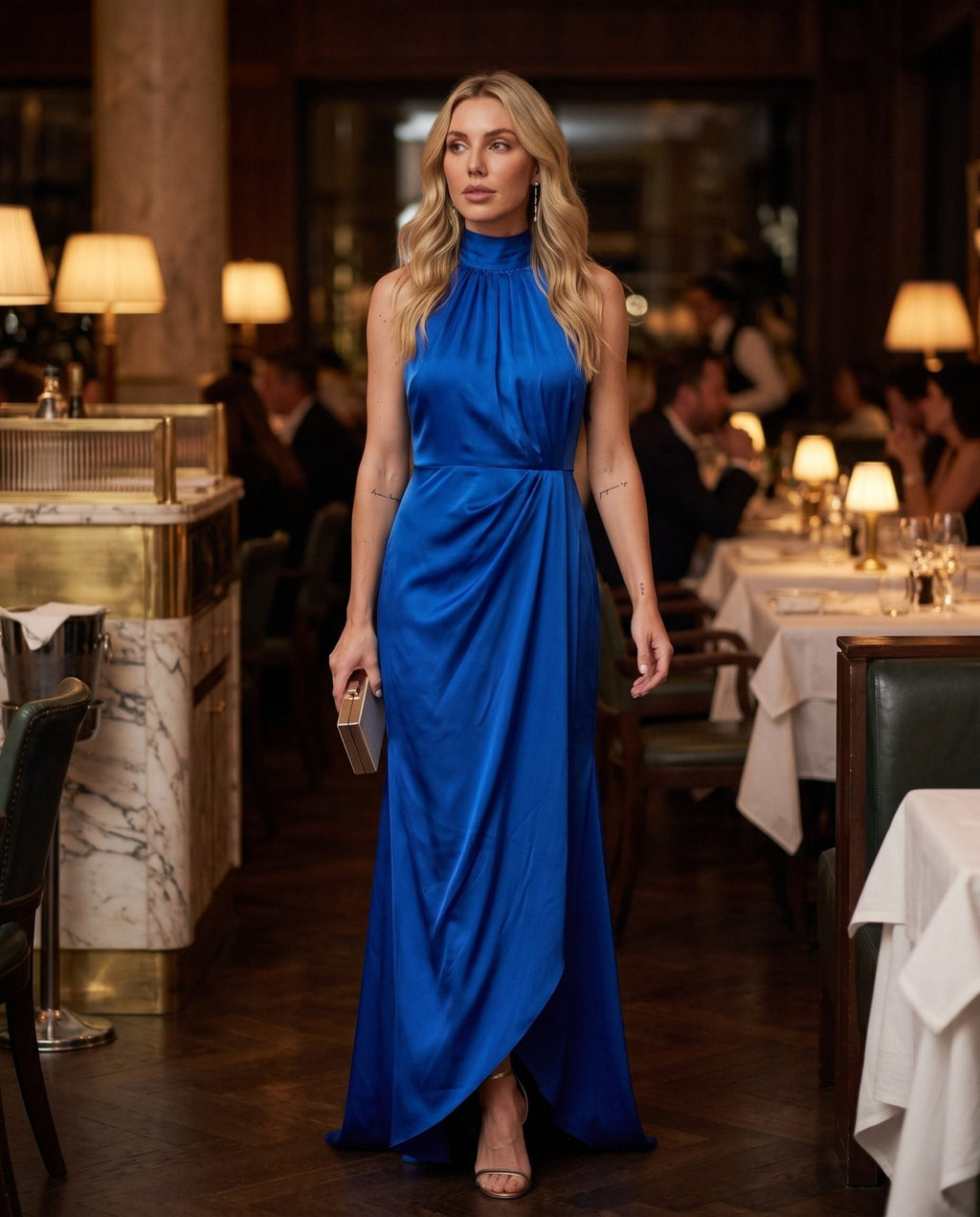 Vestito lungo in raso con spacco KRISTAL - Follie by Alice
