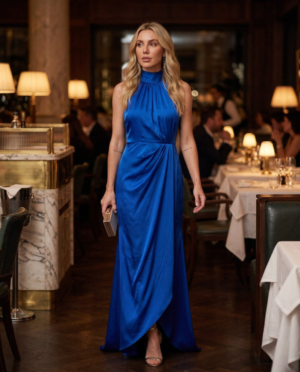 Vestito lungo in raso con spacco KRISTAL - Follie by Alice