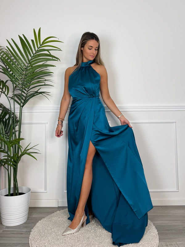 Vestito lungo in raso con spacco KRISTAL - Follie by Alice