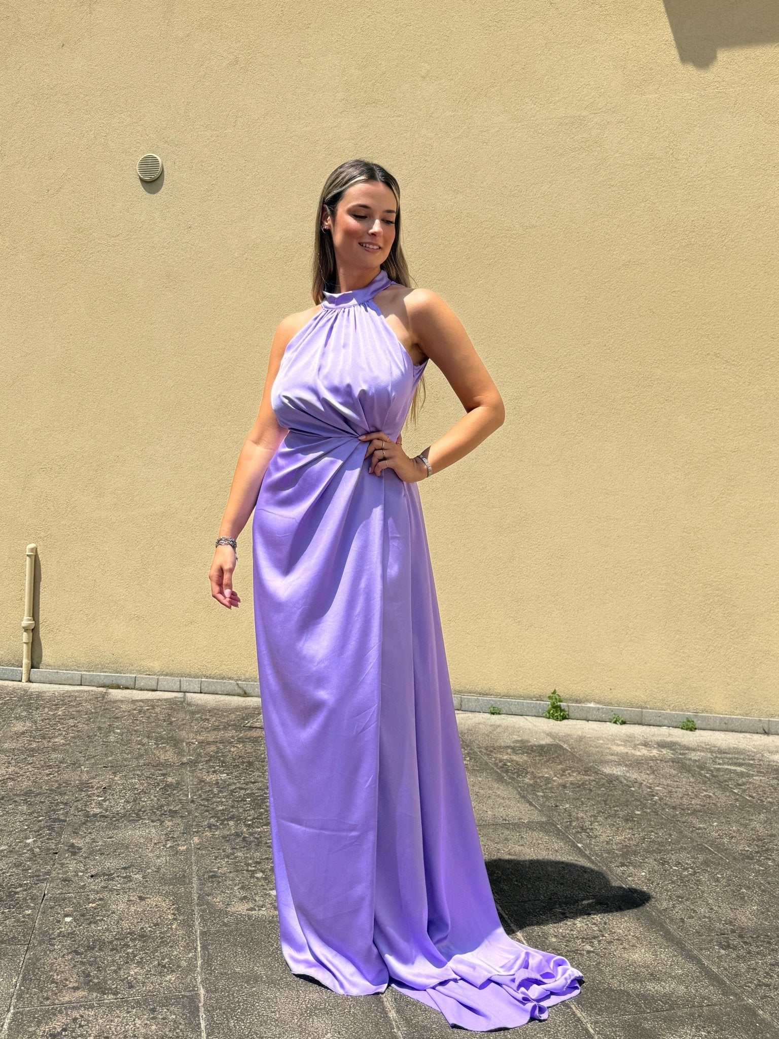 Vestito lungo in raso con spacco KRISTAL - Follie by Alice