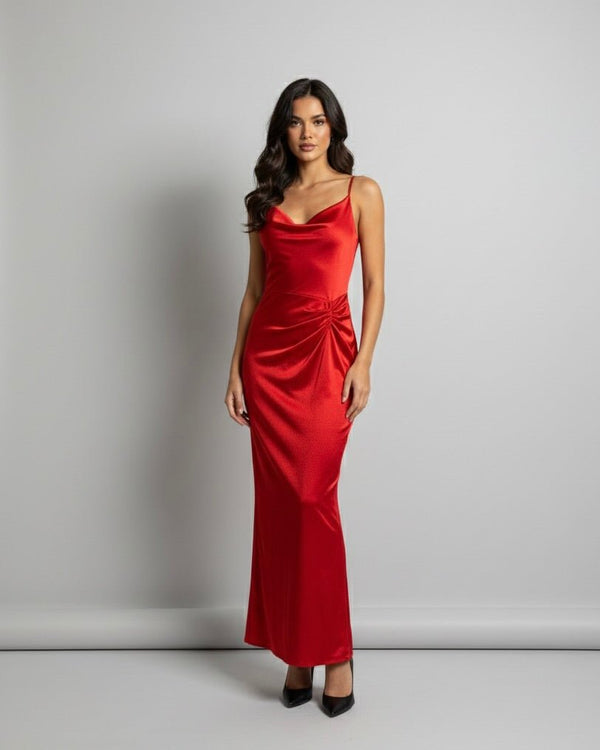 Vestito lungo in raso con spacco profondo - Follie by Alice