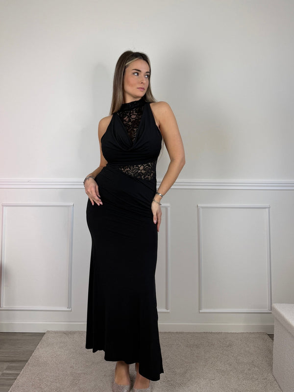 Vestito lungo in raso con top in pizzo e scollo drappeggiato - Follie by Alice