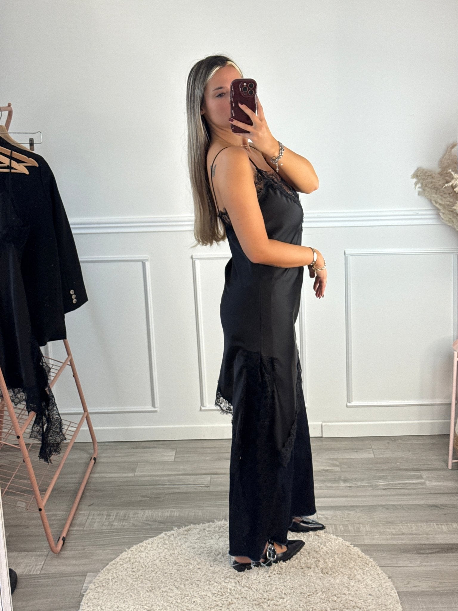 Vestito lungo in satin con ricami in pizzo - Follie by Alice