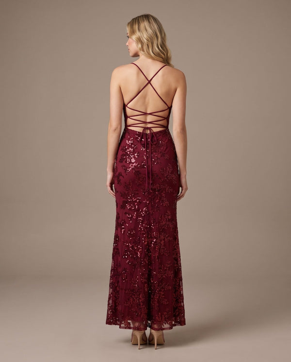 Vestito lungo in tulle con paillettes all-over ALLORO - Follie by Alice