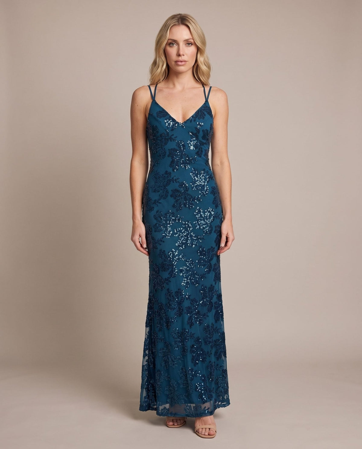 Vestito lungo in tulle con paillettes all-over ALLORO - Follie by Alice